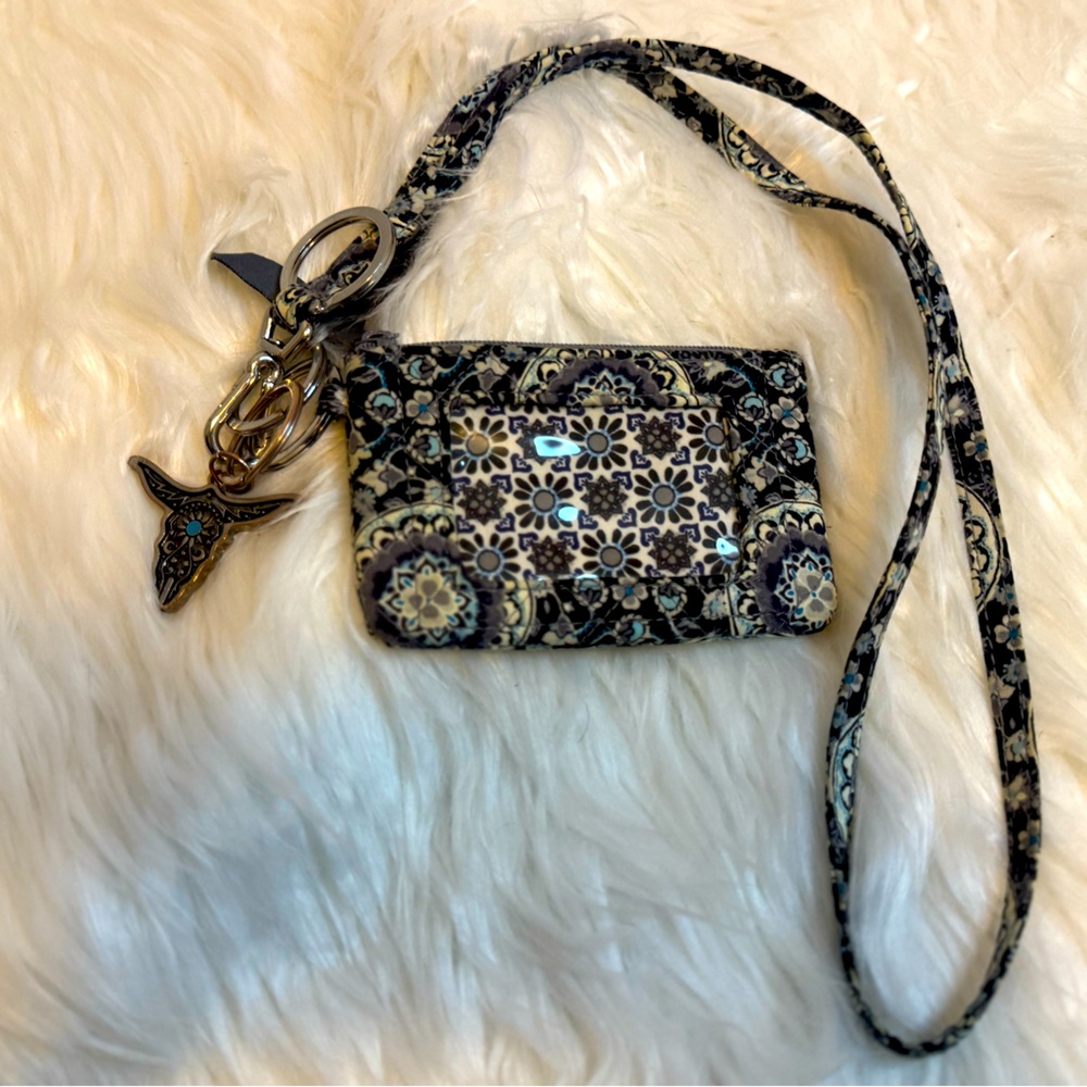 Quilted Vera Bradley wristlet wallet with ID window with charm